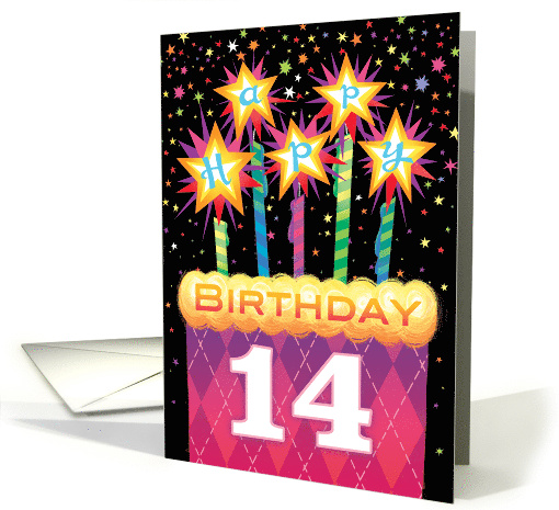 14th Birthday Pink Argyle Cake With Sparklers card (1738618)