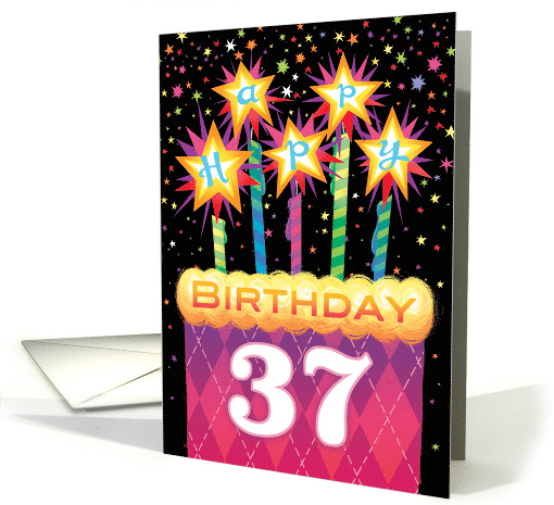 37th Birthday Pink Argyle Cake With Sparklers card (1738940)
