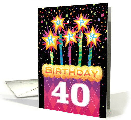 40th Birthday Pink Argyle Cake With Sparklers card (1738946)
