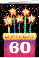 60th Birthday Pink Argyle Cake With Sparklers card