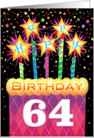 64th Birthday Pink Argyle Cake With Sparklers card