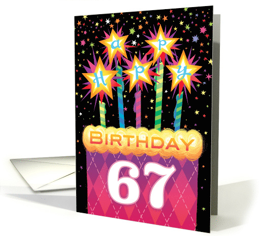 67th Birthday Pink Argyle Cake With Sparklers card (1739026)