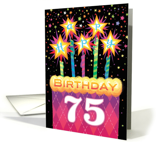 75th Birthday Pink Argyle Cake With Sparklers card (1739044)