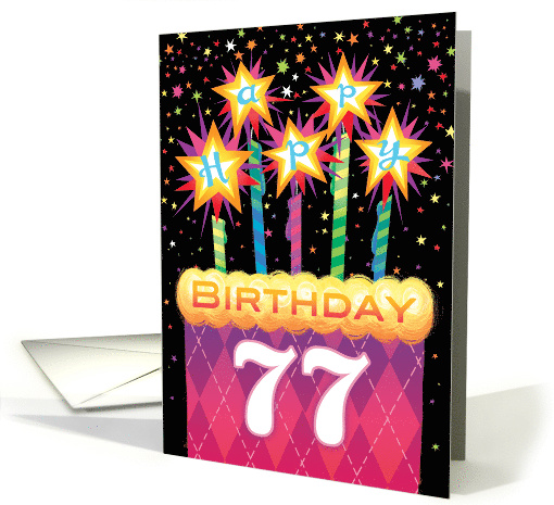 77th Birthday Pink Argyle Cake With Sparklers card (1739050)