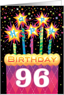 96th Birthday Pink Argyle Cake With Sparklers card