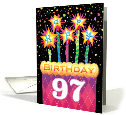 97th Birthday Pink Argyle Cake With Sparklers card (1739138)