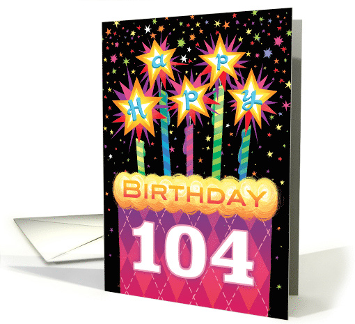 104th Birthday Pink Argyle Cake With Sparklers card (1739158)