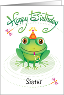 Sister Green Frog Birthday With Hand Lettering And Dragon Flies card