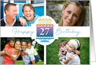 27 Striped Birthday Cake And Candles With 4 Custom Photos card