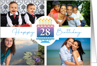 28 Striped Birthday Cake And Candles With 4 Custom Photos card