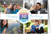 30 Striped Birthday Cake And Candles With 4 Custom Photos card