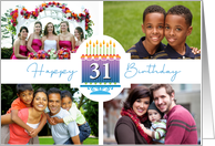 31 Striped Birthday Cake And Candles With 4 Custom Photos card