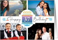 37 Striped Birthday Cake And Candles With 4 Custom Photos card