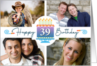 39 Striped Birthday Cake And Candles With 4 Custom Photos card