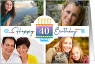 40 Striped Birthday Cake And Candles With 4 Custom Photos card