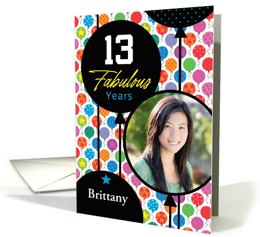 13th Birthday Custom Name Cake Balloons Confetti card (1741314)