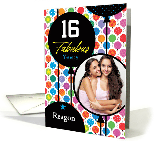 16th Birthday Colorful Floating Balloons With Stars And Dots card
