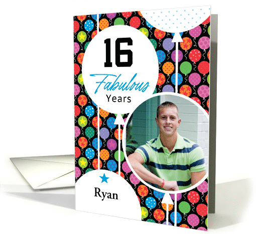 16th Birthday Colorful Floating Balloons With Stars And Dots card