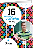 16th Birthday Colorful Floating Balloons With Stars And Dots card