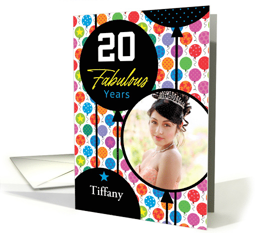 20th Birthday Colorful Floating Balloons With Stars And Dots card