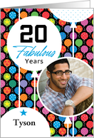20th Birthday Colorful Floating Balloons With Stars And Dots card