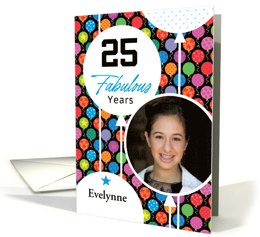 25th Birthday Colorful Floating Balloons With Stars And Dots card