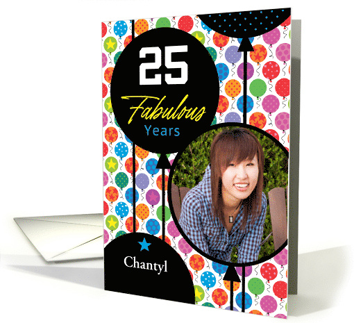 25th Birthday Colorful Floating Balloons With Stars And Dots card