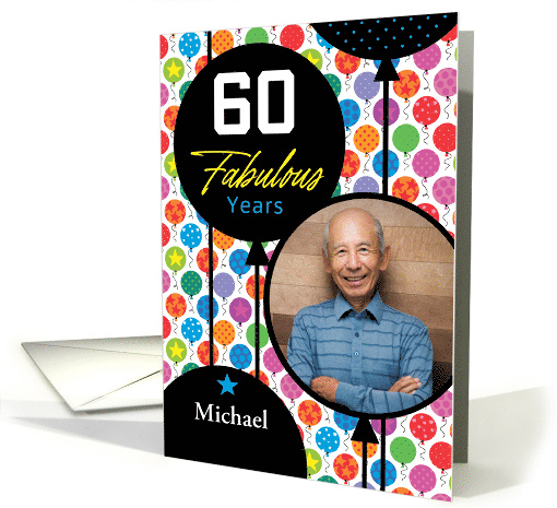 60th Birthday Colorful Floating Balloons With Stars And Dots card