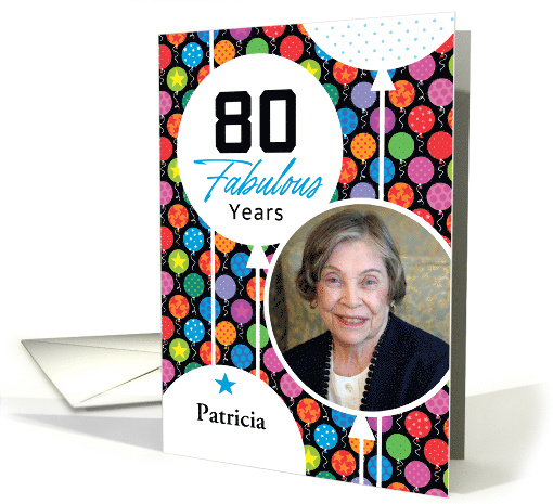 80th Birthday Colorful Floating Balloons With Stars And Dots card