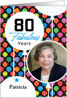 80th Birthday Colorful Floating Balloons With Stars And Dots card