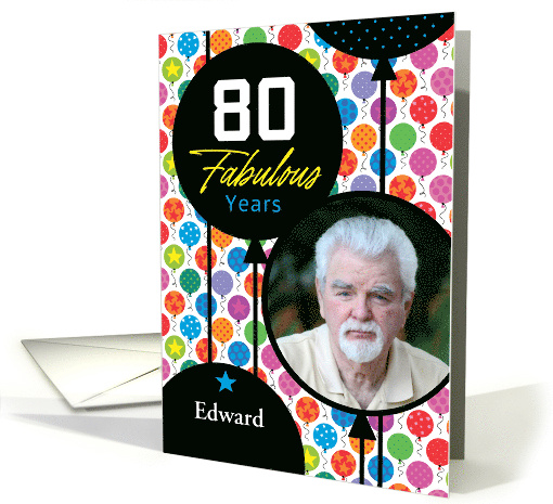 80th Birthday Colorful Floating Balloons With Stars And Dots card