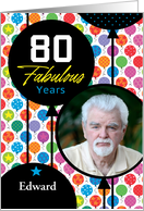 80th Birthday Colorful Floating Balloons With Stars And Dots card