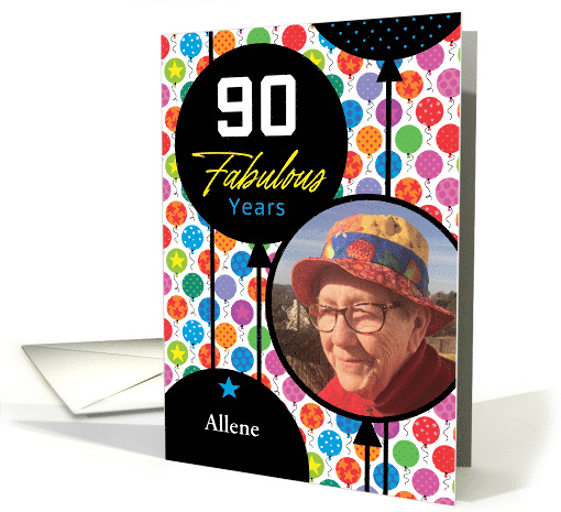 90th Birthday Colorful Floating Balloons With Stars And Dots card