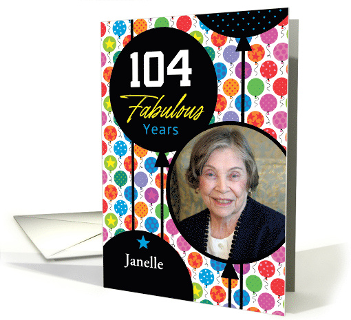 104th Birthday Colorful Floating Balloons With Stars And Dots card