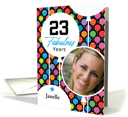23rd Birthday Colorful Floating Balloons With Stars And Dots card