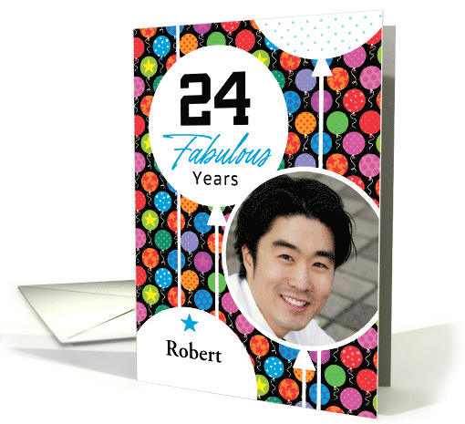 24th Birthday Colorful Floating Balloons With Stars And Dots card