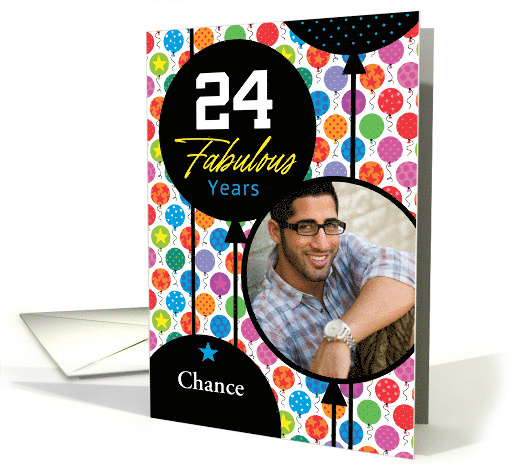 24th Birthday Colorful Floating Balloons With Stars And Dots card