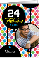 24th Birthday Colorful Floating Balloons With Stars And Dots card