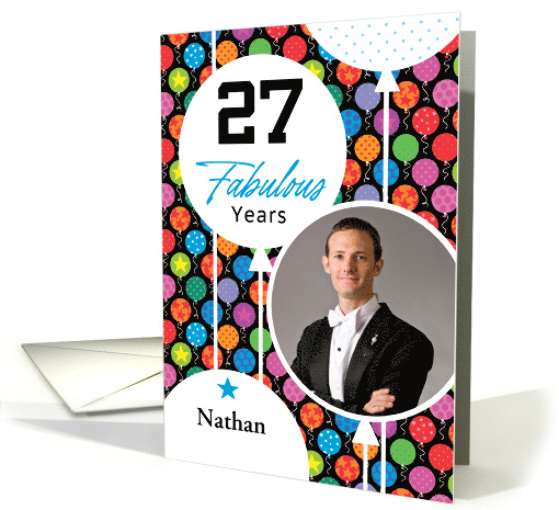 27th Birthday Colorful Floating Balloons With Stars And Dots card