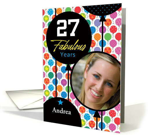 27th Birthday Colorful Floating Balloons With Stars And Dots card