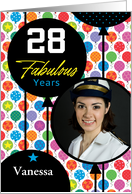 28th Birthday Colorful Floating Balloons With Stars And Dots card
