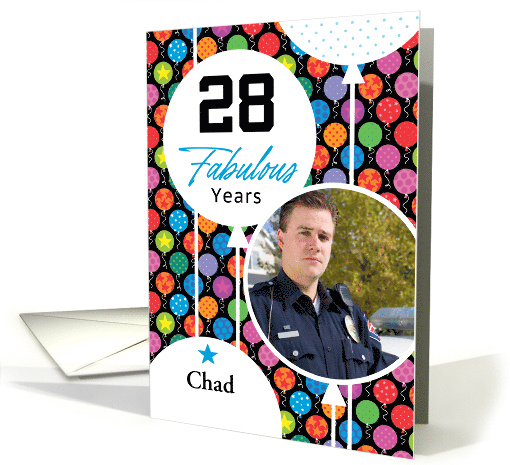 28th Birthday Colorful Floating Balloons With Stars And Dots card