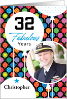 32nd Birthday Colorful Floating Balloons With Stars And Dots card