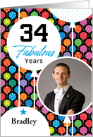 34th Birthday Colorful Floating Balloons With Stars And Dots card