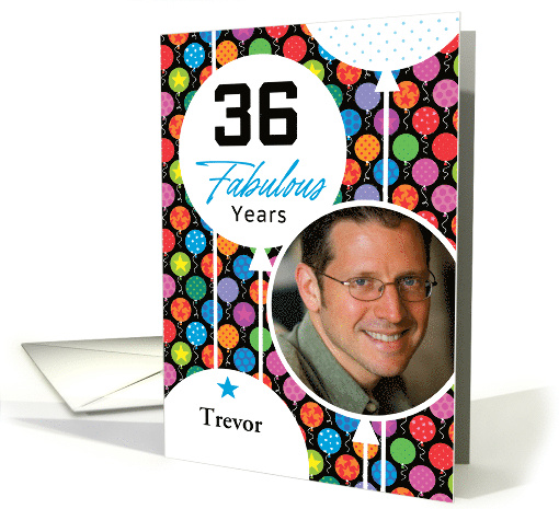 36th Birthday Colorful Floating Balloons With Stars And Dots card