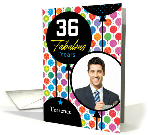 36th Birthday Colorful Floating Balloons With Stars And Dots card