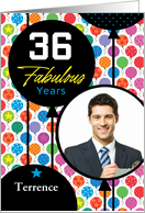 36th Birthday Colorful Floating Balloons With Stars And Dots card