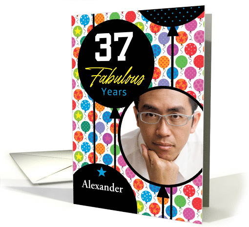 37th Birthday Colorful Floating Balloons With Stars And Dots card