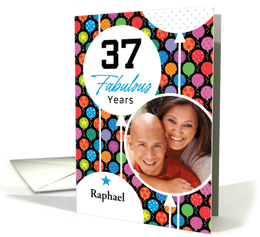 37th Birthday Colorful Floating Balloons With Stars And Dots card