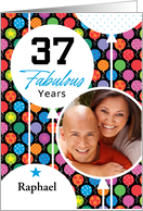 37th Birthday Colorful Floating Balloons With Stars And Dots card